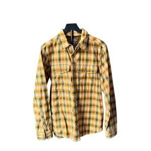REI Co-op Plaid Flannel Shirt Medium Yellow Brown Fall Outdoors Cotton